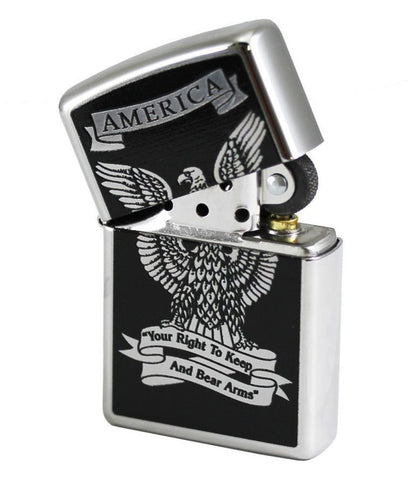 Zippo 28290, Eagle Lighter, Right to Bear Arms, High Polish Chrome #28290