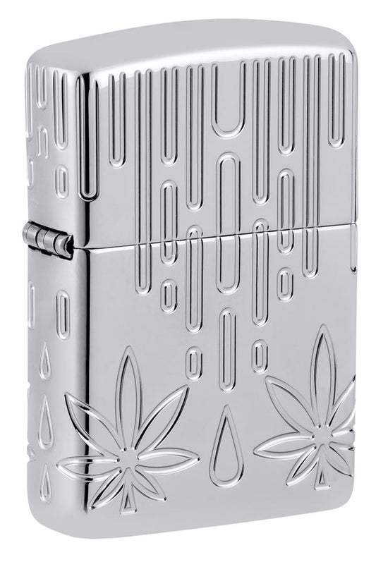 Zipoo Waxy Leaf Design High Polish Chrome Armor Lighter #46303