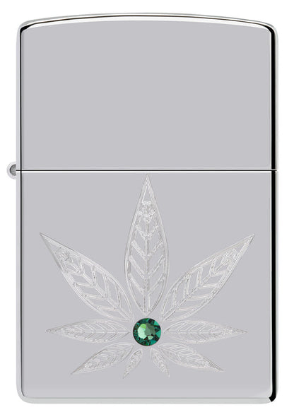 Zippo Cannabis Crystal Design, High Polish Chrome Lighter #46126