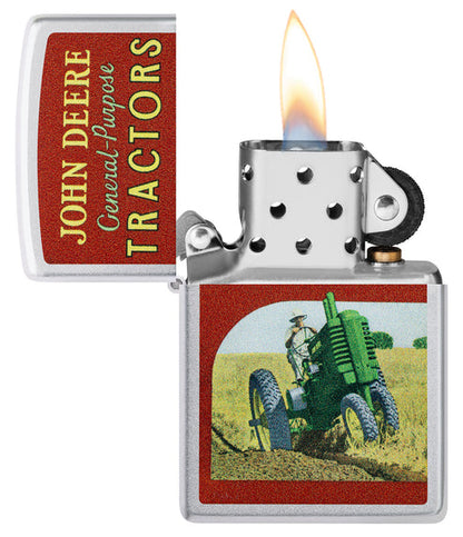 Zippo John Deere Vintage Ad Design, Satin Chrome Finish Lighter #46757