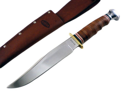 KA-BAR Bowie Knife, Stacked Leather Handle, Leather Sheath #1236