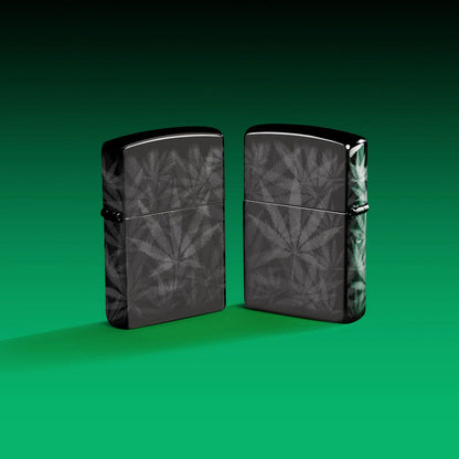 Zippo Cannabis 360 Design, High Polish Black Lighter #48924