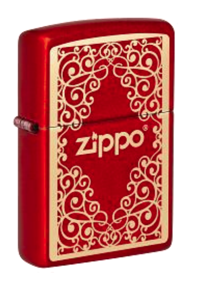 Zippo Ornamental Logo Frame Design, Metallic Red Lighter #49940