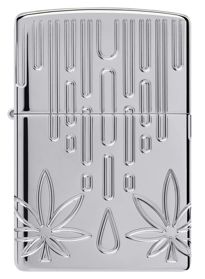 Zipoo Waxy Leaf Design High Polish Chrome Armor Lighter #46303