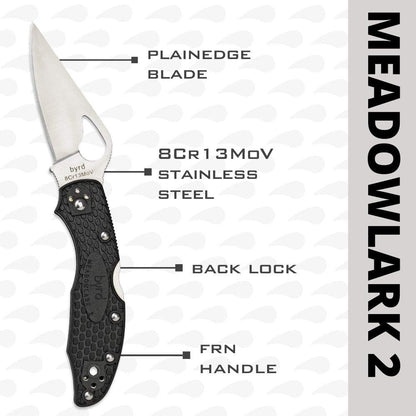 Spyderco Byrd Meadowlark 2 Lightweight, Black #BY04PBK2