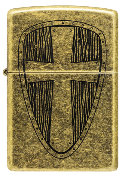 Zippo Crusader Shield, Antique Brass Lighter #47260
