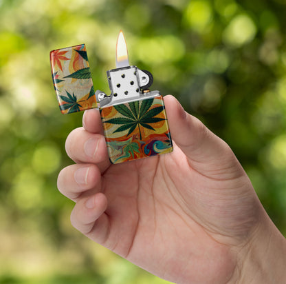 Zippo Cannabis Leaf, 540° Tumbled Chrome Lighter #47270