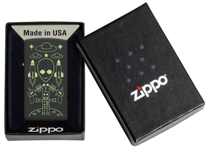 Zippo Slim Vintage Alien Robot, Black Matte Lighter #46691