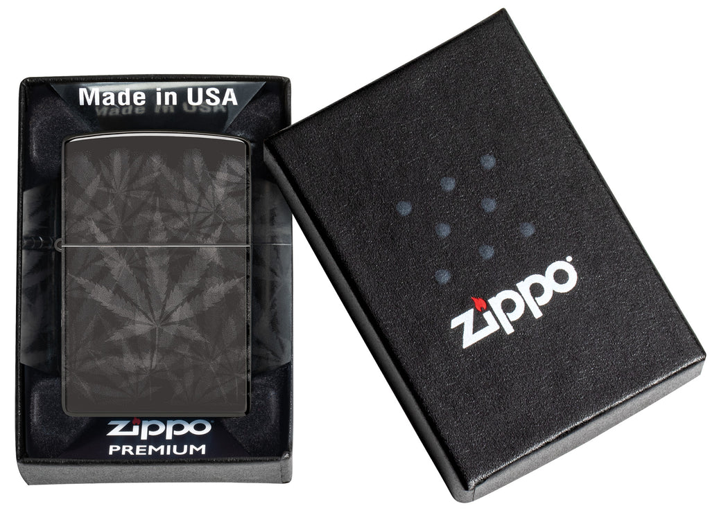 Zippo Cannabis 360 Design, High Polish Black Lighter #48924