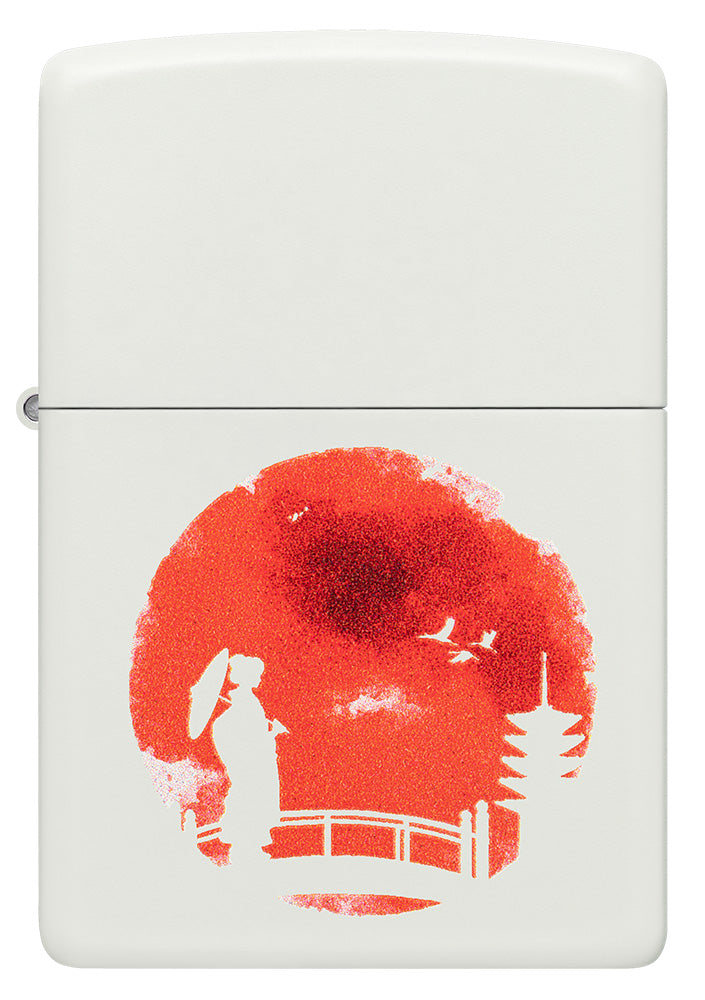 Zippo Japanese Sunrise Silhouette, White Matte Lighter #48833