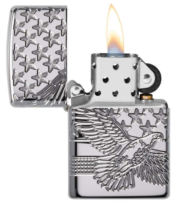 Zippo Patriotic USA 360 Design, High Polish Chrome Lighter #49027