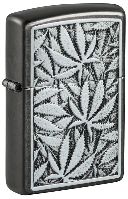 Zippo Leaf Emblem Design, Black Matte Lighter #48123