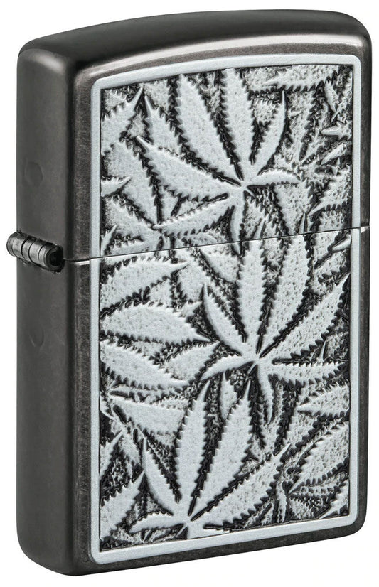 Zippo Leaf Emblem Design, Black Matte Lighter #48123
