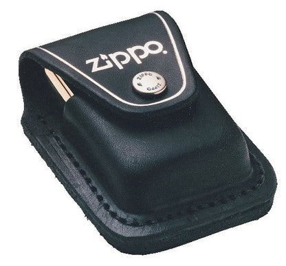 Zippo Satin Chrome Lighter & Black Clip-On Leather Pouch Gift Box Set