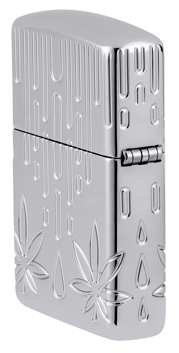 Zipoo Waxy Leaf Design High Polish Chrome Armor Lighter #46303