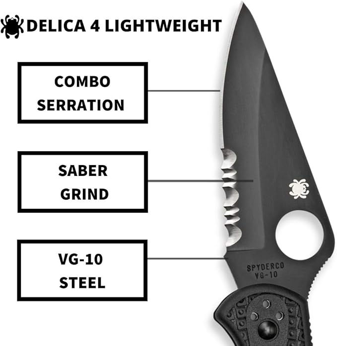 Spyderco Delica 4 FRN Black Half Serrated Folding Knife #C11PSBBK