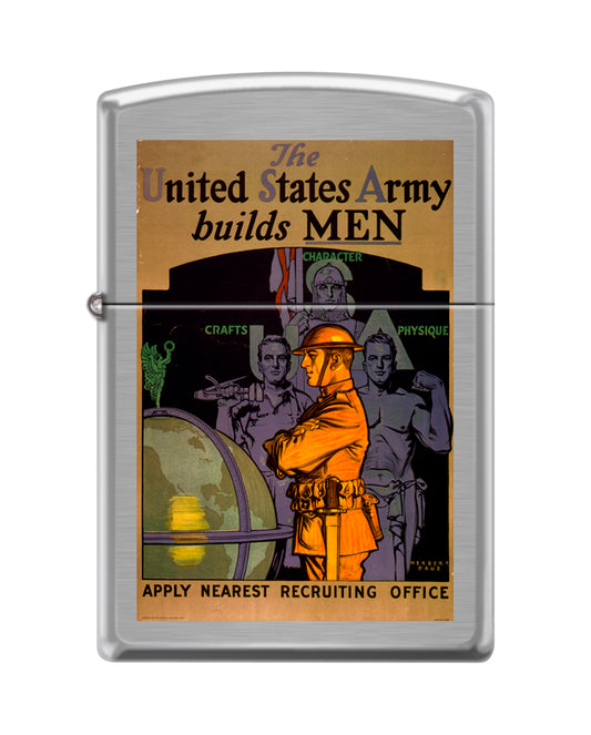 Zippo The US Army Builds Men Vintage Design, Brushed Chrome Lighter #200-062304