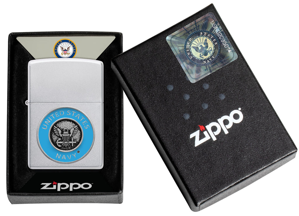 Zippo United States Navy, Satin Chrome Lighter #48975