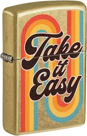 Zippo Take It Easy Retro Script Design, Antique Brass Lighter #48874