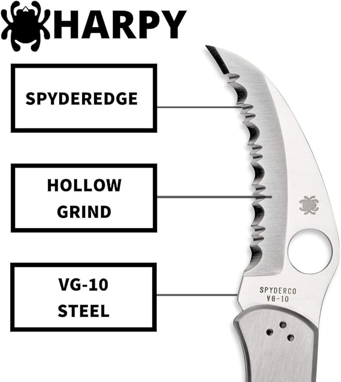 Spyderco Harpy Clipit Stainless Serrated Hawkbill Folding Knife #C08S