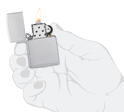 Zippo Satin Chrome Lighter & Black Clip-On Leather Pouch Gift Box Set