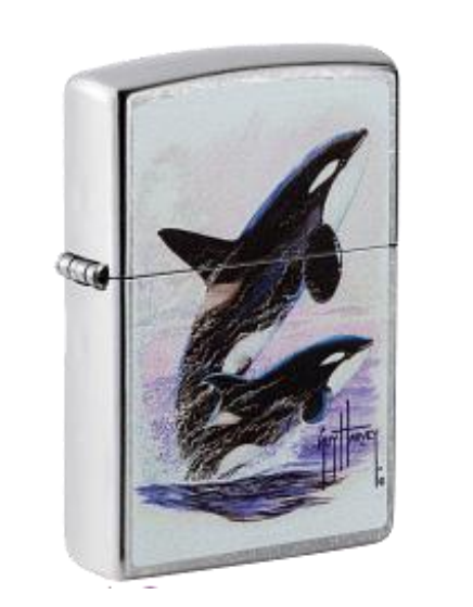 Zippo Orca Whale Jump Design, High Polish Chrome Lighter #48017