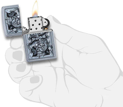 Zippo Steampunk King of Spades Design, Street Chrome Lighter #29877