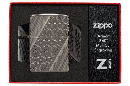 Zippo Deep Dots Design Armor Black Ice MultiCut 360 Lighter #46812