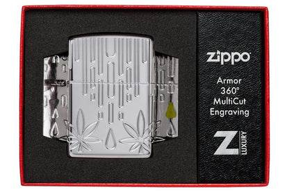 Zipoo Waxy Leaf Design High Polish Chrome Armor Lighter #46303