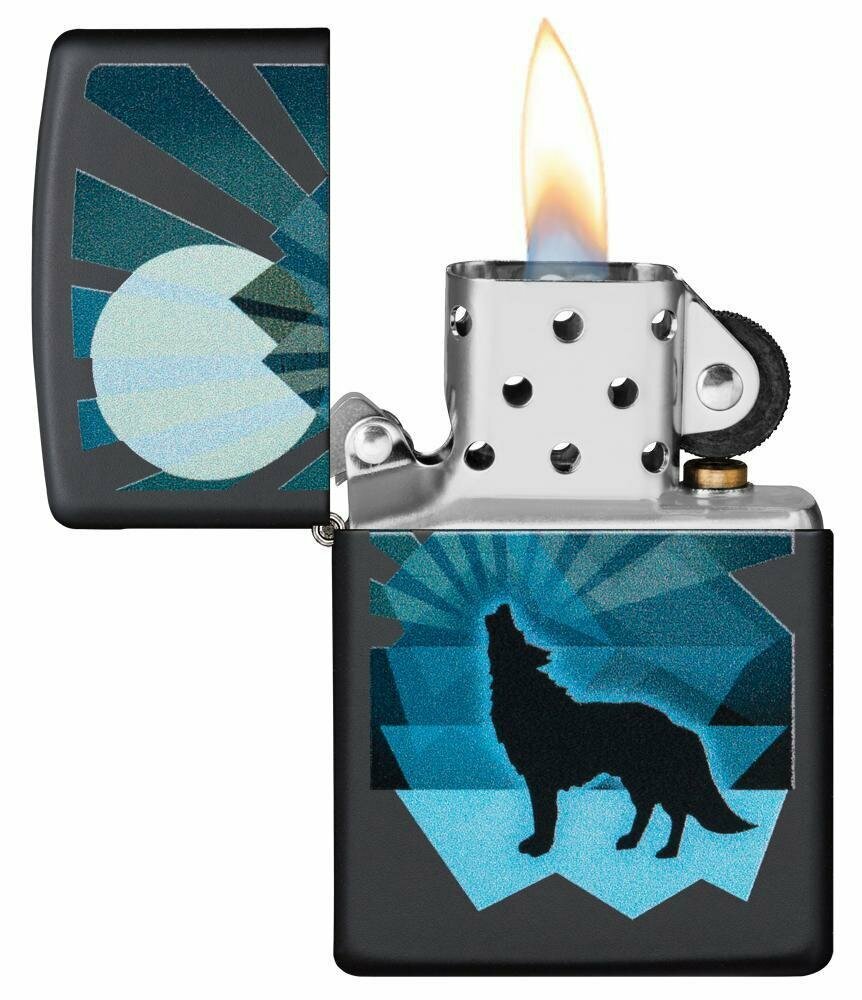 Zippo Wolf and Moon, Black Matte Finish, Windproof Lighter Made in USA #29864