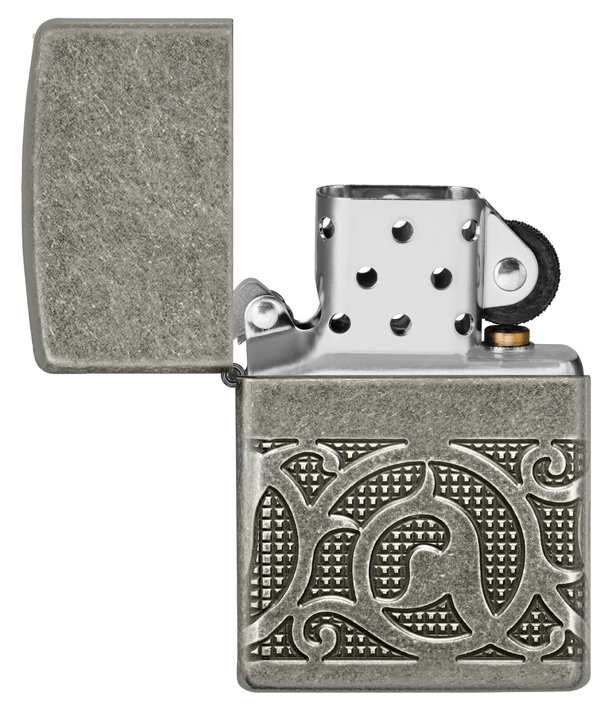 Zippo Pattern Design, Armor Antique Silver MultiCut Lighter #49290