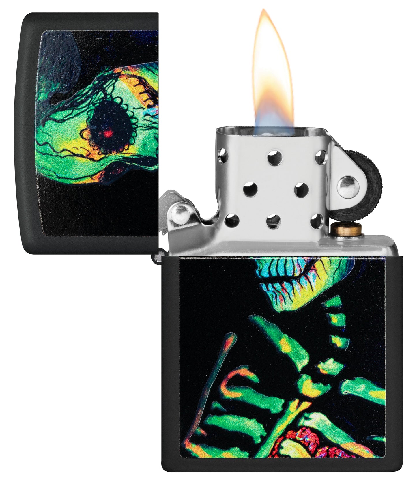 Zippo Skeleton Lady Black Light Design, Black Matte Lighter #48761