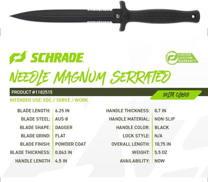 Schrade Needle Magnum Serrated Fixed Blade, Trap Blister #1182515