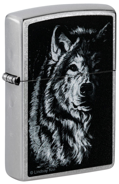 Zippo Lindsay Kivi Shadow Wolf, Street Chrome Lighter #46149