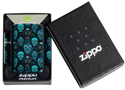 Zippo Sugar Skulls Design. 540 Glow In The Dark Lighter #46017