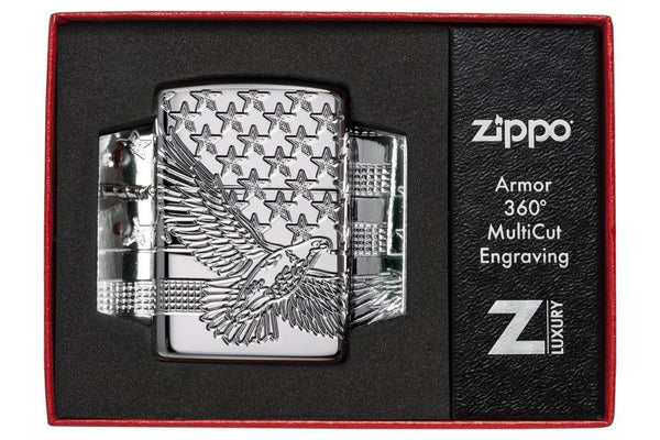 Zippo Patriotic USA 360 Design, High Polish Chrome Lighter #49027