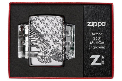 Zippo Patriotic USA 360 Design, High Polish Chrome Lighter #49027