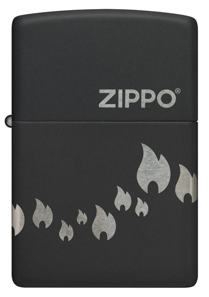 Zippo Flame and Logo Laser Engraved 360 Design, Black Matte Lighter #48980