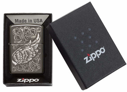 Zippo Flame and Wing Filigree, Laser Engraved Design, Windproof Lighter #29881