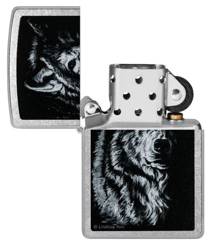 Zippo Lindsay Kivi Shadow Wolf, Street Chrome Lighter #46149