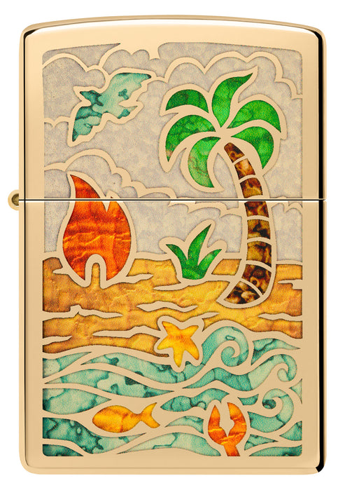 Zippo Beach Day Design, High Polish Brass Lighter #46140