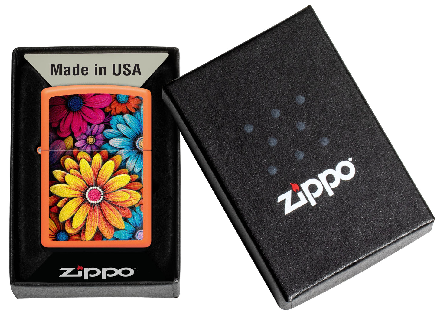 Zippo Flowers Design, Orange Matte Texture Print Lighter #46434