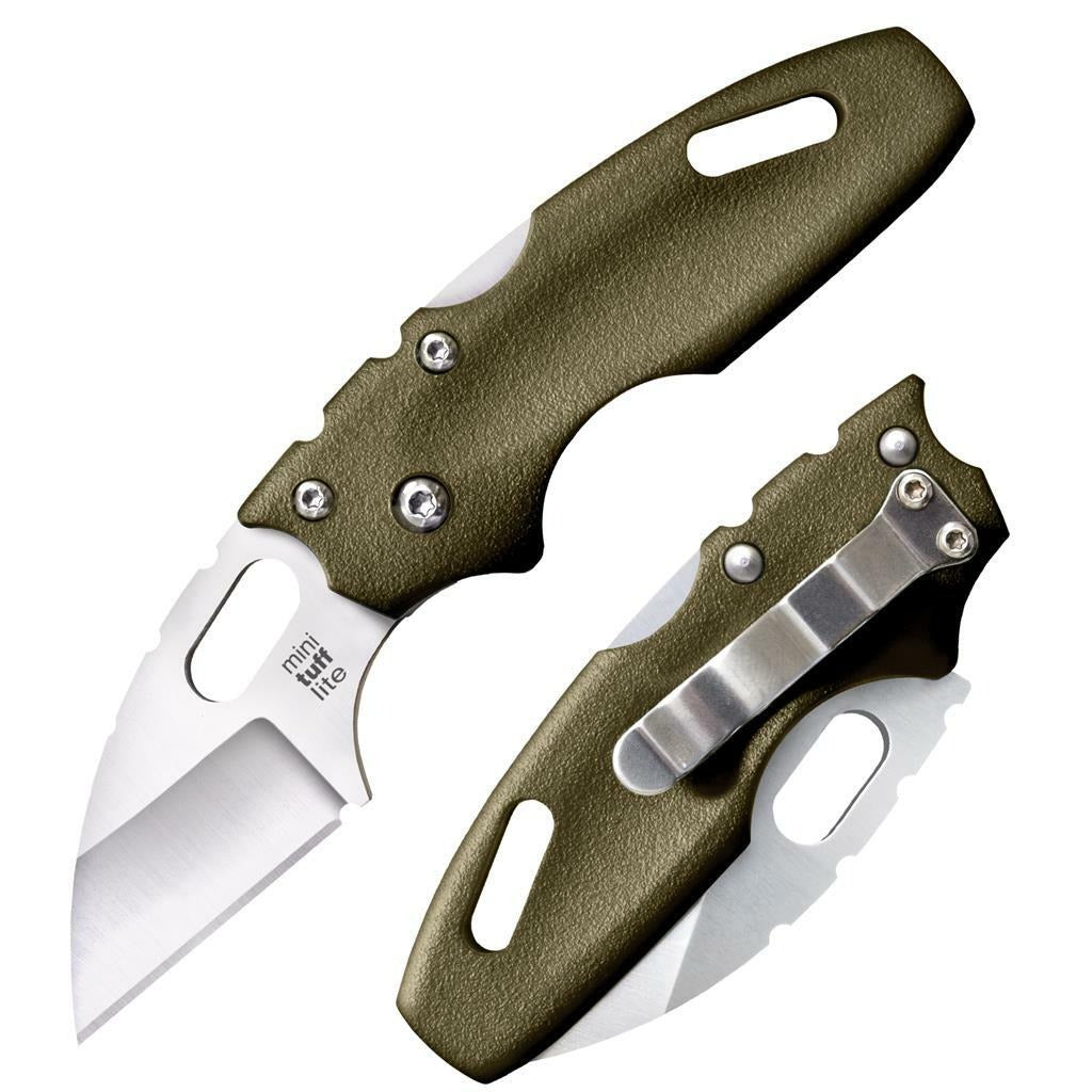 Cold Steel Mini Tuff Lite Plain Edge Knife, OD Green, 2" Blade + Belt Clip #20MTGD