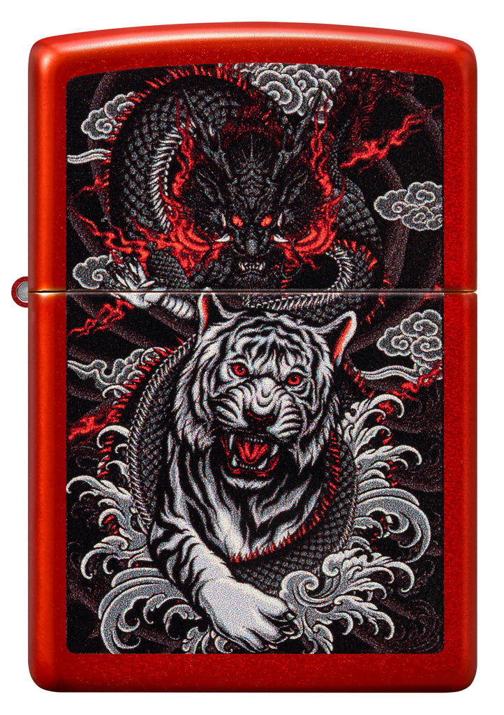 Zippo Dragon Tiger Design, Metallic Red Lighter #48933