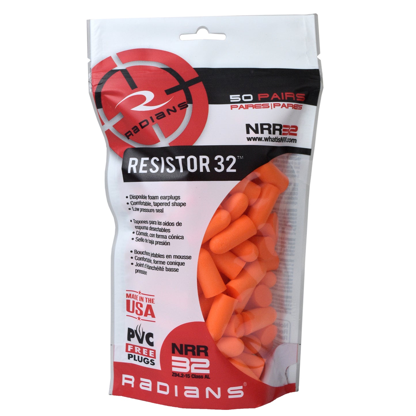 Radians Resistor 32 Foam Earplugs Bag, Uncorded, Orange, 50 Pair Bag #FP70BG50