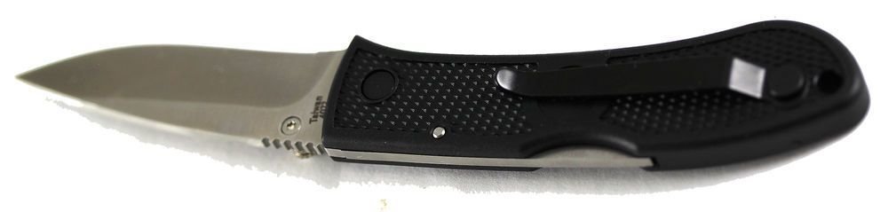 KA-BAR Mini Dozier Knife, Black, Black Clip, Straight Edge #4072