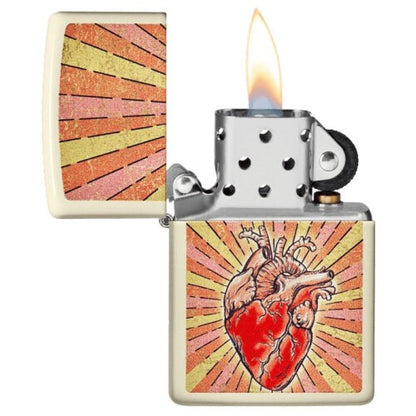 Zippo Heart Design, Cream Matte Finish, Windproof Lighter #49397