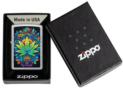 Zippo Psychedelic Cannabis Design, Street Chrome Lighter #46575