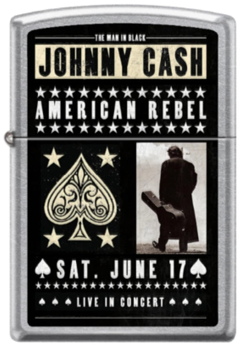 Zippo Johnny Cash American Rebel Design, Street Chrome Lighter #46982