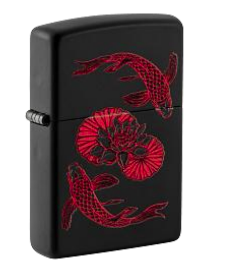 Zippo Red Koi Fish Design, Black Matte Lighter #49922